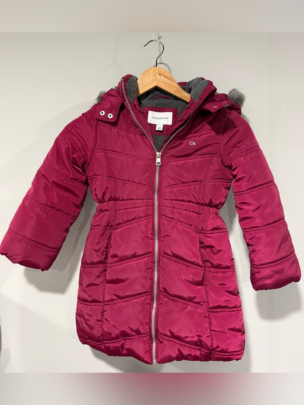 Calvin Klein Girls' Raspberry-Red Hooded Puffer Coat